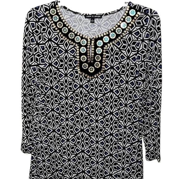 Cable & Gauge size small top gold sequin neckline shirt with 3/4 sleeves - Picture 1 of 12